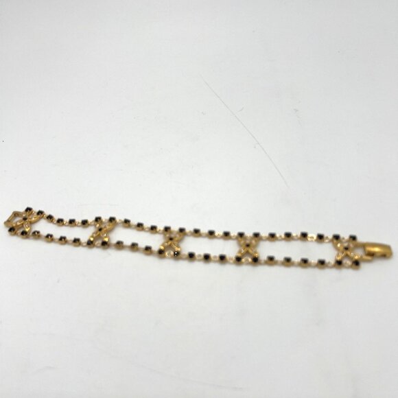 Black & Clear Crystal Bracelet Floral Hugs Gold-tone Chain - 7.25" - Picture 10 of 16